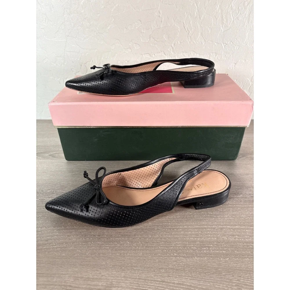 Kate Spade Veronica‎ Black Perforated Leather Pointed Toe Slingback Flats 6B